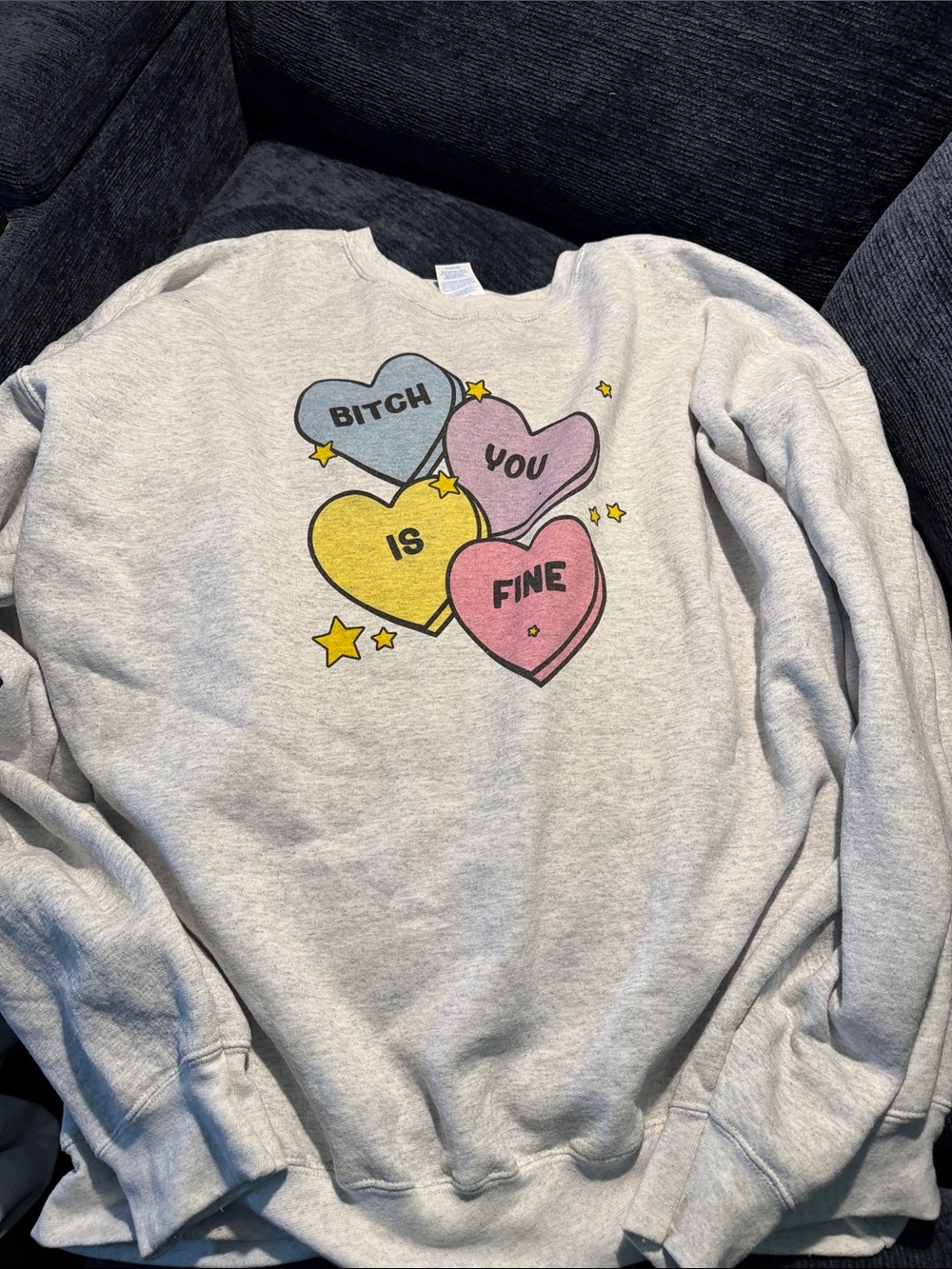 Port and Company Light Gray Crewneck with Pastel Heart Graphics